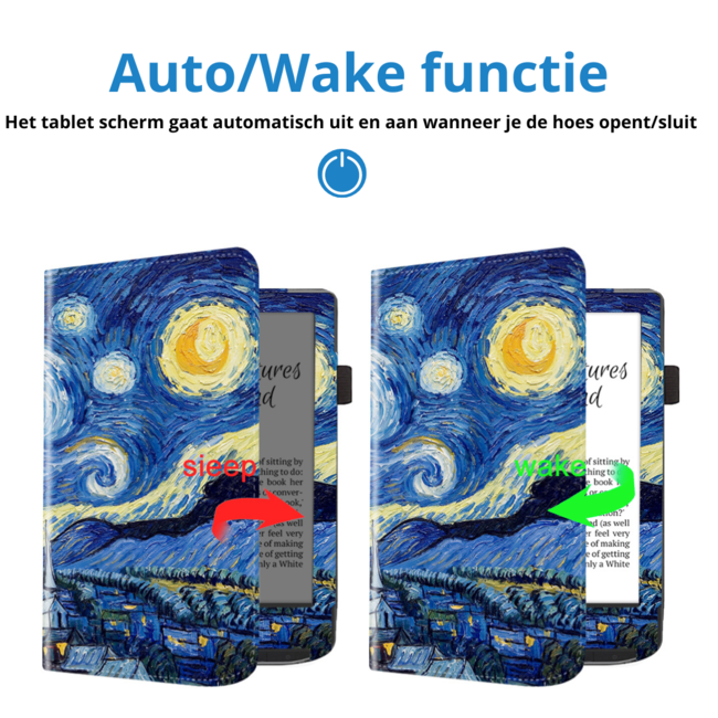 Case2go - E-reader hoes geschikt voor PocketBook Verse / Verse Lite / Verse Pro / Verse Pro Color - Sleepcover - Auto/Wake functie - Met handstrap - Sterrenhemel
