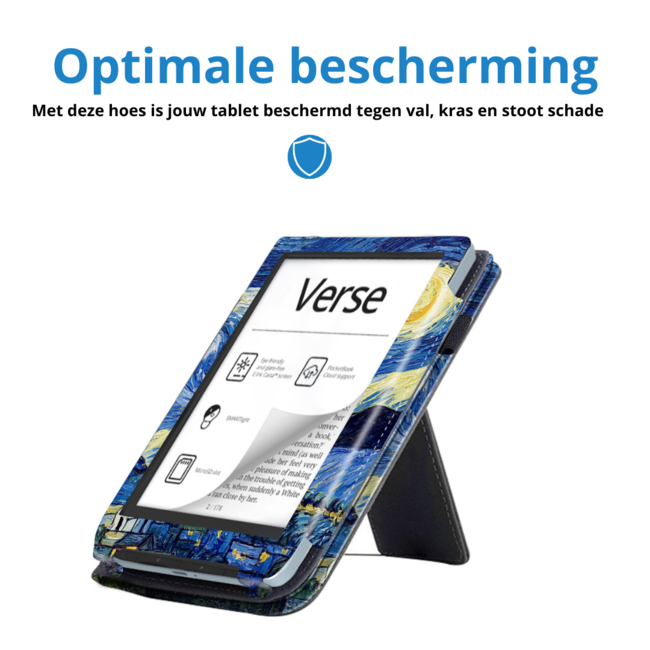 Case2go - E-reader hoes geschikt voor PocketBook Verse / Verse Lite / Verse Pro / Verse Pro Color - Sleepcover - Auto/Wake functie - Met handstrap - Sterrenhemel