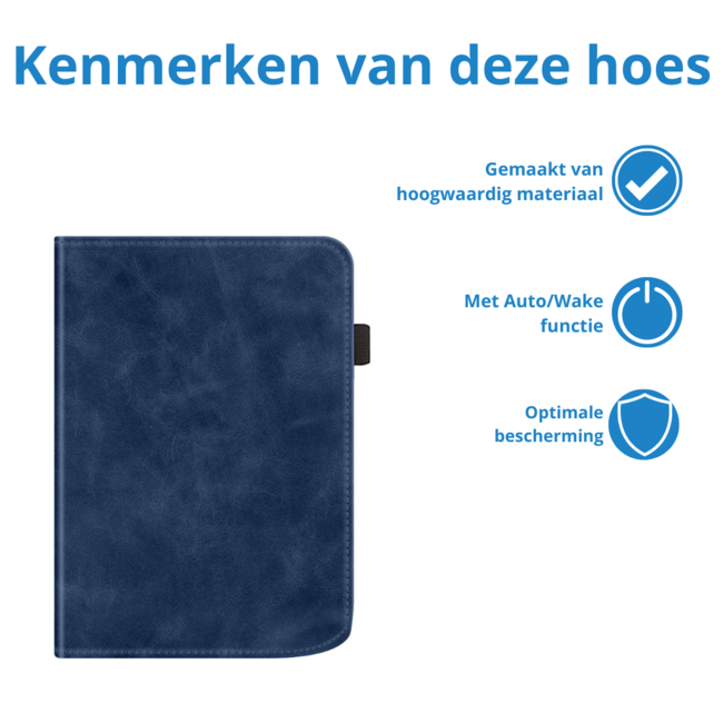 Case2go - E-reader hoes geschikt voor PocketBook Verse / Verse Lite / Verse Pro / Verse Pro Color - Sleepcover - Auto/Wake functie - Met handstrap - Donker Blauw