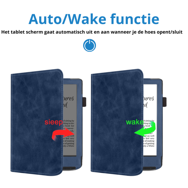 Case2go - E-reader hoes geschikt voor PocketBook Verse / Verse Lite / Verse Pro / Verse Pro Color - Sleepcover - Auto/Wake functie - Met handstrap - Donker Blauw
