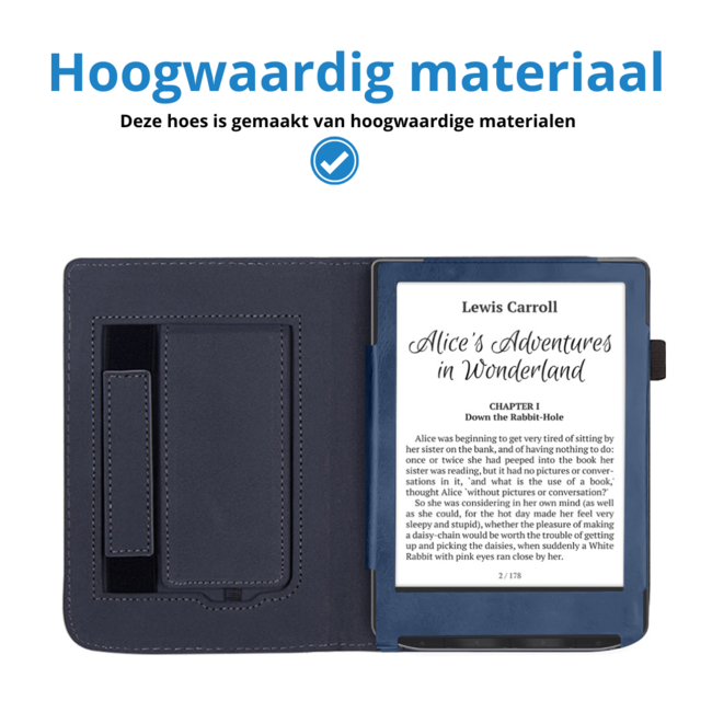 Case2go - E-reader hoes geschikt voor PocketBook Verse / Verse Lite / Verse Pro / Verse Pro Color - Sleepcover - Auto/Wake functie - Met handstrap - Donker Blauw