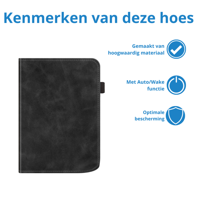 Case2go - E-reader hoes geschikt voor PocketBook Verse / Verse Lite / Verse Pro / Verse Pro Color - Sleepcover - Auto/Wake functie - Met handstrap - Zwart