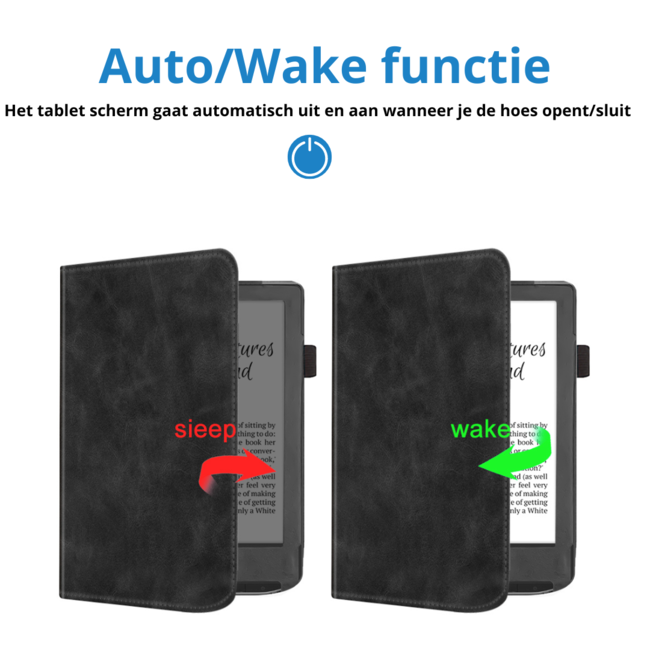 Case2go - E-reader hoes geschikt voor PocketBook Verse / Verse Lite / Verse Pro / Verse Pro Color - Sleepcover - Auto/Wake functie - Met handstrap - Zwart