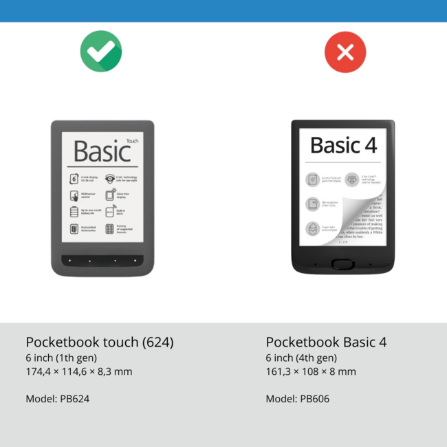 E-reader Hoes geschikt voor PocketBook Basic Touch - Sleepcover - Auto/Wake functie - Magnetische sluiting - Zwart