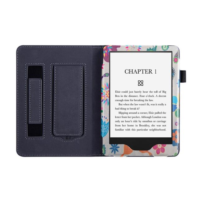 Case2go - E-reader Hoes geschikt voor Kindle Paperwhite (2021) - Sleepcover - Auto/Wake functie - Met handstrap - Vlinder
