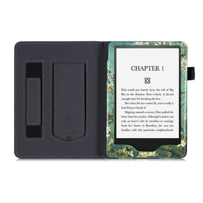 Case2go - E-reader Hoes geschikt voor Kindle Paperwhite (2021) - Sleepcover - Auto/Wake functie - Met handstrap - Witte bloesem
