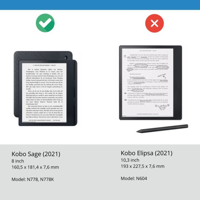 Case2go - E-reader hoes geschikt voor Kobo Sage - Sleepcover - Auto/Wake functie - Met handstrap - Donkerblauw