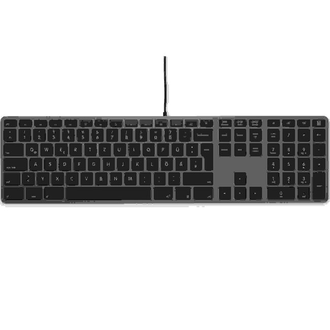 LMP - Bedraad Aluminium Toetsenbord voor Windows met dubbele USB aansluiting en numeriek keyboard - 110 keys -  QWERTZ (DE) - SpaceGrey/Zwart