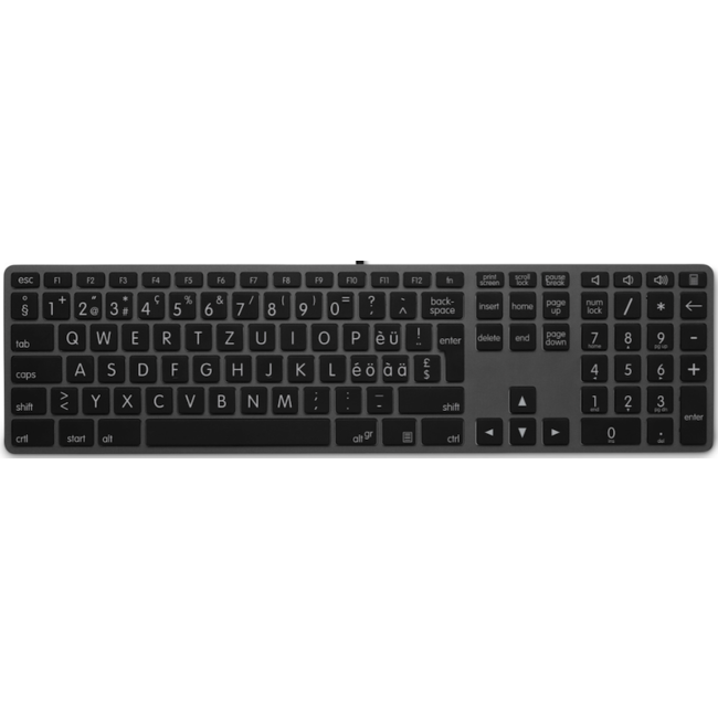 LMP - Bedraad Aluminium Toetsenbord voor Windows met numeriek keyboard - Extra grote letters - 110 keys - QWERTZ (DE) - SpaceGrey/Zwart