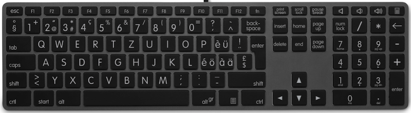 LMP - Bedraad Aluminium Toetsenbord voor Windows met numeriek keyboard - Extra grote letters - 110 keys - QWERTZ (DE) - SpaceGrey/Zwart afbeelding