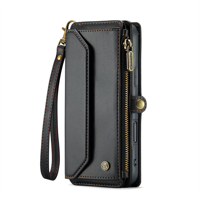 CaseMe - Telefoonhoesje geschikt voor Apple iPhone 16 Pro - Wallet Book Case met Schouder Strap - Zwart