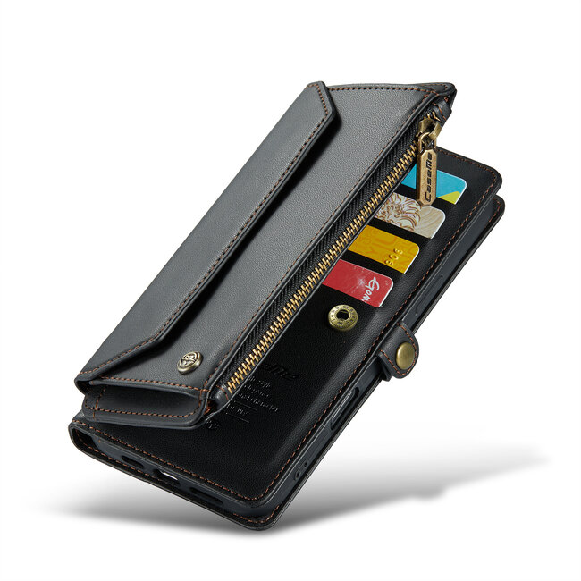 CaseMe - Telefoonhoesje geschikt voor Apple iPhone 16 Pro - Wallet Book Case met Schouder Strap - Zwart