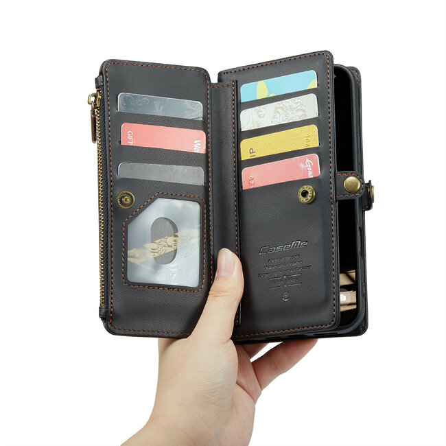 CaseMe - Telefoonhoesje geschikt voor Apple iPhone 16 Pro - Wallet Book Case met Schouder Strap - Zwart