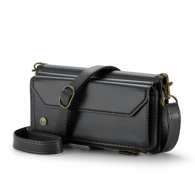CaseMe - Telefoonhoesje geschikt voor Apple iPhone 16 Pro - Wallet Book Case met Schouder Strap - Zwart