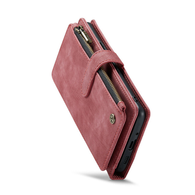 CaseMe - Hoesje geschikt voor Google Pixel 9 Pro XL - Vintage Wallet Book Case Ritssluiting - Met Magneetsluiting - Rood