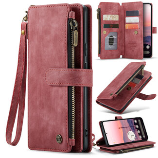 CaseMe CaseMe - Hoesje geschikt voor Google Pixel 9 / 9 Pro  - Vintage Wallet Book Case Ritssluiting - Met Magneetsluiting - Rood