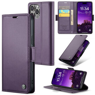 CaseMe CaseMe - Hoesje geschikt voor Apple iPhone 16 Pro - Retro Wallet Book Case - Met Magnetische Sluiting - Paars