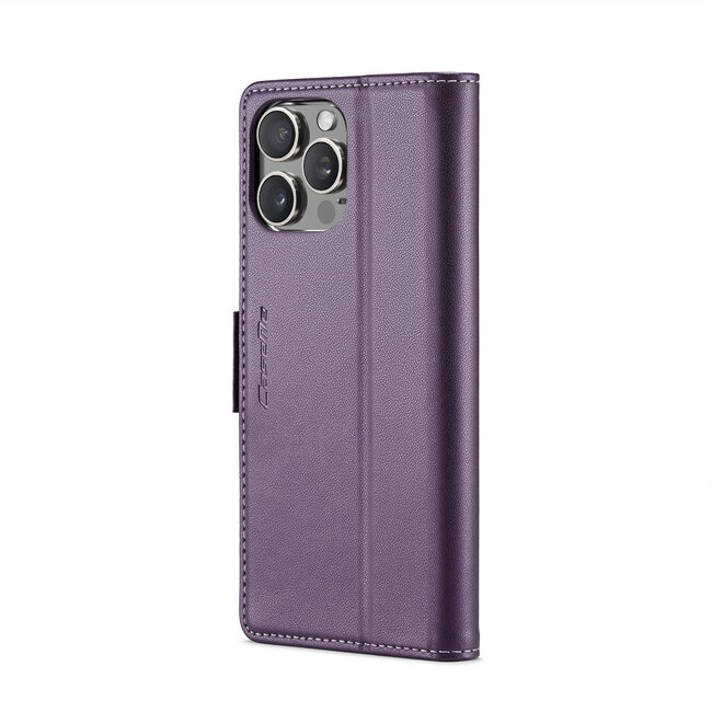 CaseMe - Hoesje geschikt voor Apple iPhone 16 Pro - Retro Wallet Book Case - Met Magnetische Sluiting - Paars
