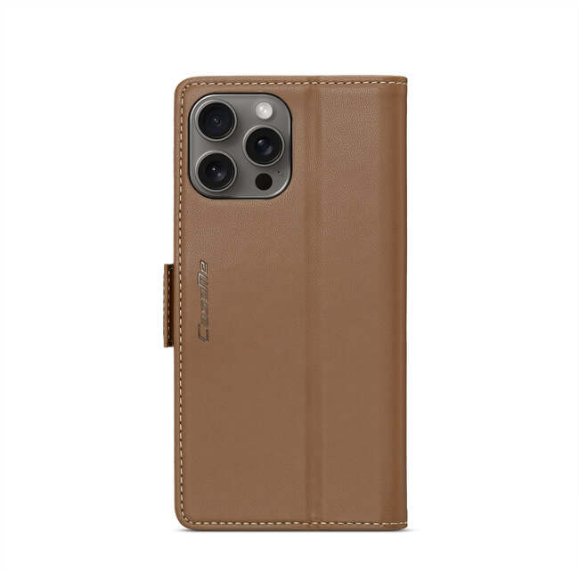 CaseMe - Hoesje geschikt voor Apple iPhone 16 Pro - Retro Wallet Book Case - Met Magnetische Sluiting - Bruin
