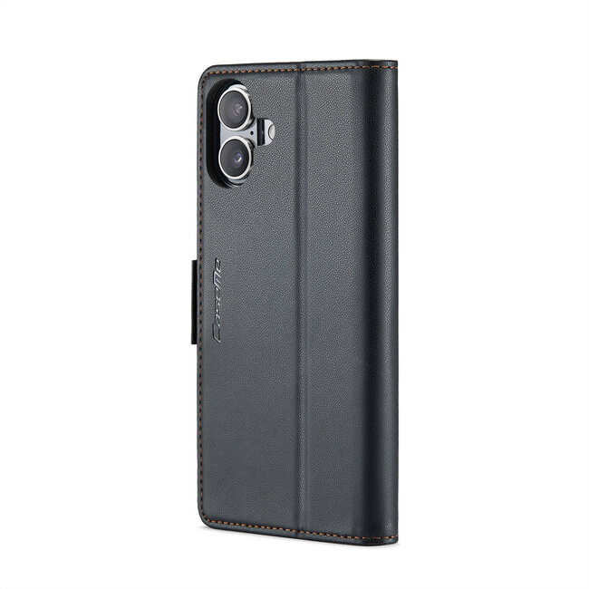 CaseMe - Hoesje geschikt voor Apple iPhone 16 - Retro Wallet Book Case - Met Magnetische Sluiting - Zwart