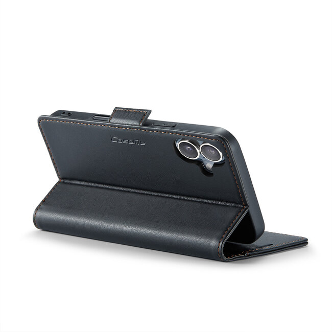 CaseMe - Hoesje geschikt voor Apple iPhone 16 - Retro Wallet Book Case - Met Magnetische Sluiting - Zwart