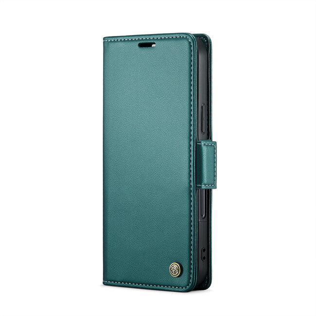 CaseMe - Hoesje geschikt voor Apple iPhone 16 - Retro Wallet Book Case - Met Magnetische Sluiting - Groen