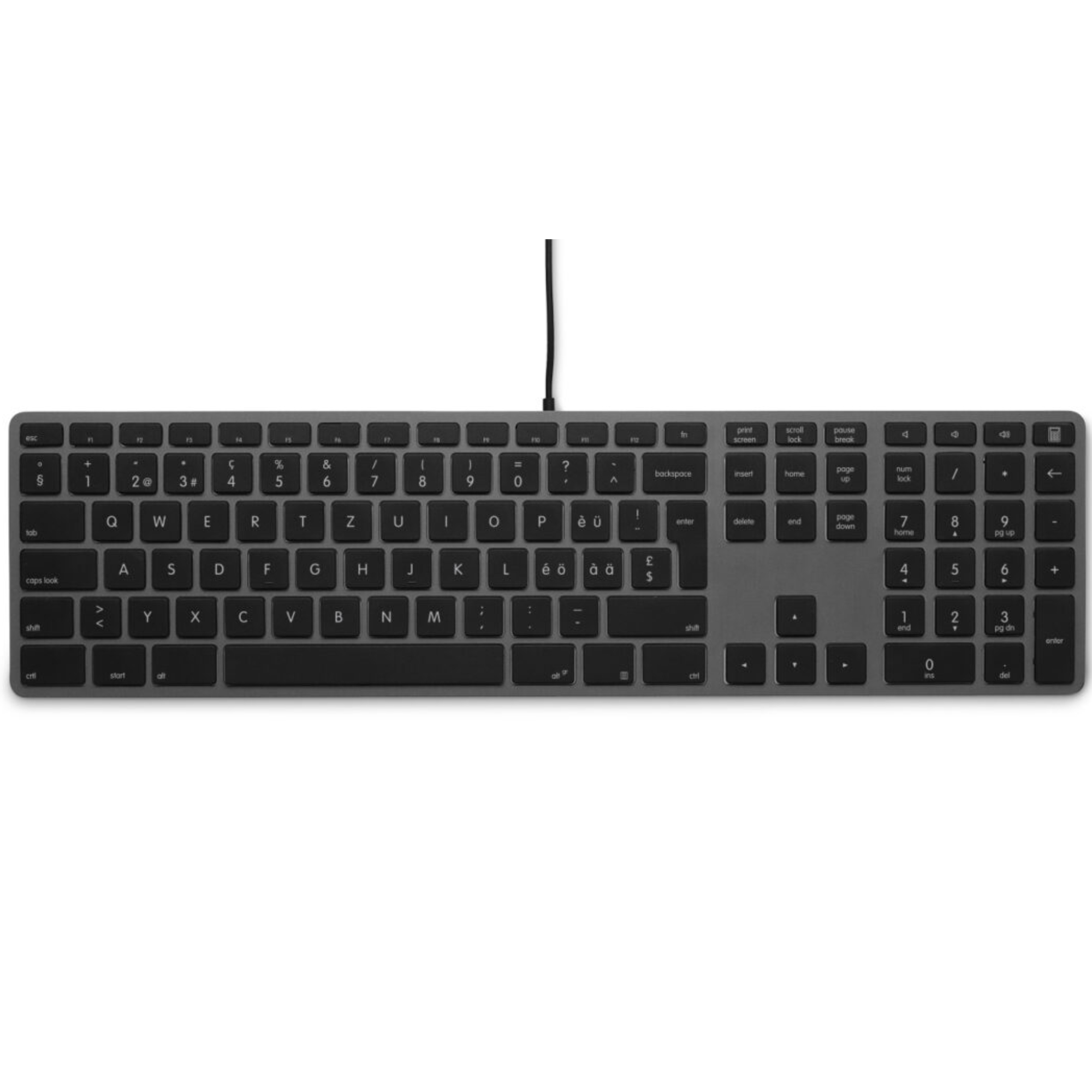 LMP - Bedraad Aluminium Toetsenbord voor Windows met dubbele USB aansluiting en numeriek keyboard - 110 keys - QWERTZ (CH) - SpaceGrey/Zwart afbeelding