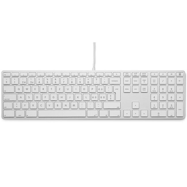 LMP - Bedraad Aluminium Toetsenbord voor Windows met dubbele USB aansluiting en numeriek keyboard - 110 keys - QWERTZ (CH) - Zilver/Wit