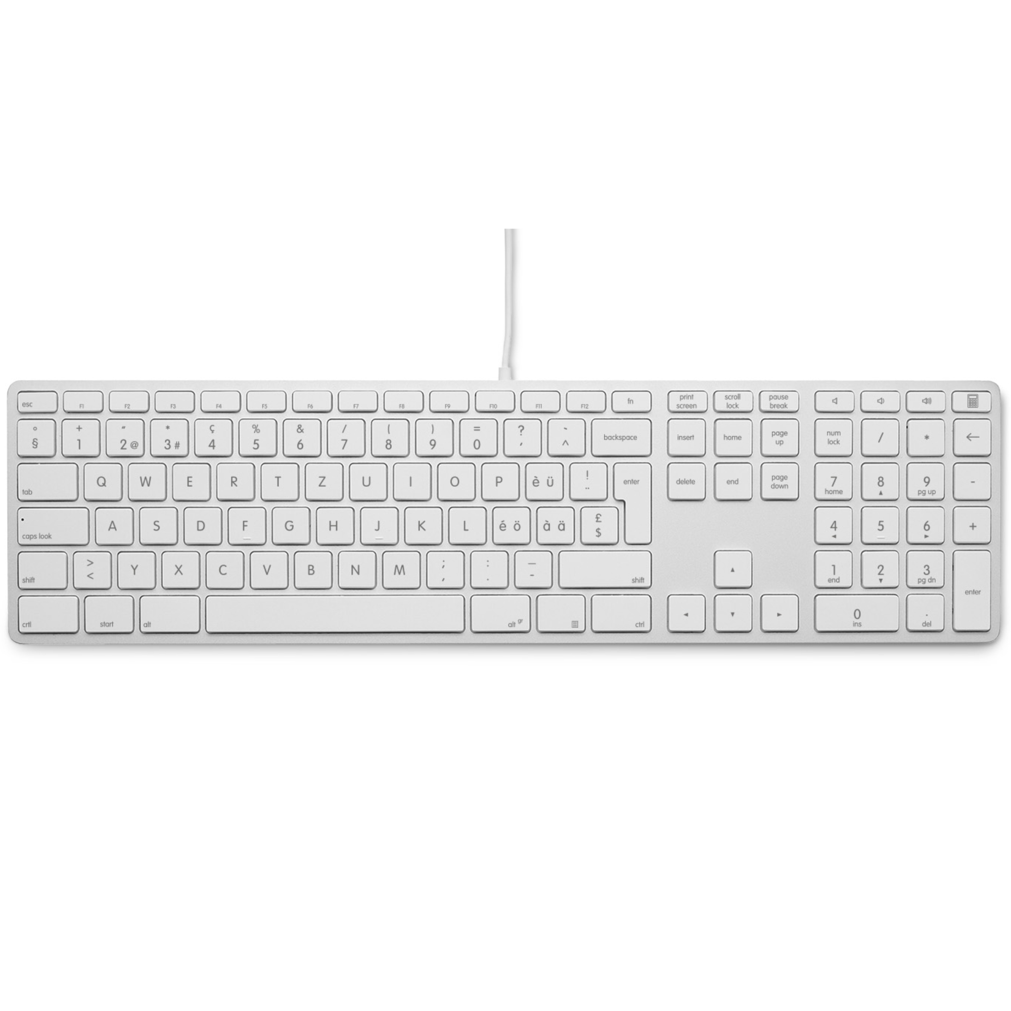 LMP - Bedraad Aluminium Toetsenbord voor en Windows met dubbele USB aansluiting en numeriek keyboard - 110 keys - QWERTZ (CH) - Zilver/Wit afbeelding
