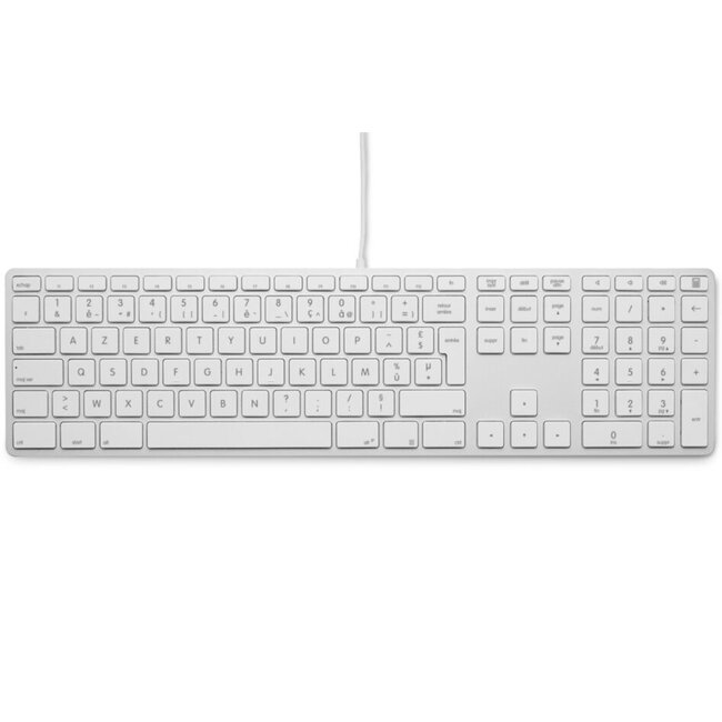 LMP Bedraad Aluminium Toetsenbord voor Windows – Dubbele USB 2.0 Poorten – Numeriek Keyboard – 110 Toetsen – AZERTY (FR) Indeling – Zilver/Wit