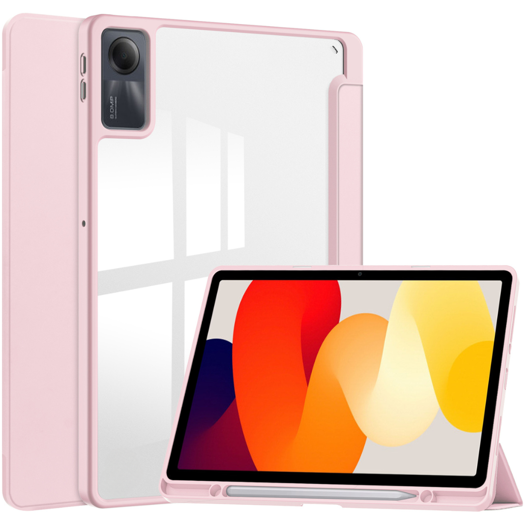 Case2go - Tablet hoes geschikt voor Xiaomi Redmi Pad SE (2023) - Acrylic Trifold case met Pencil houder - Licht Roze afbeelding