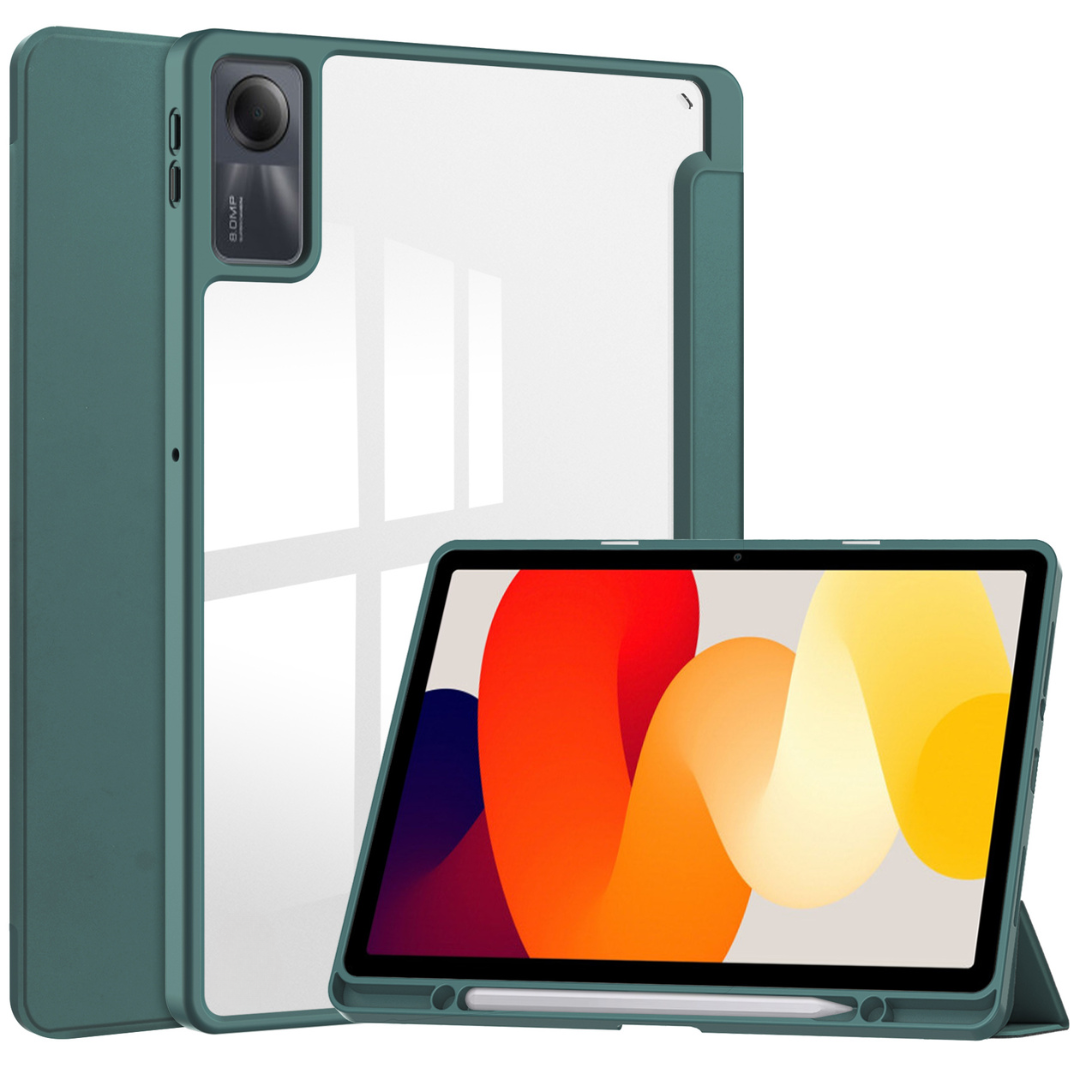 Case2go - Tablet hoes geschikt voor Xiaomi Redmi Pad SE (2023) - Acrylic Trifold case met Pencil houder - Donker Groen afbeelding