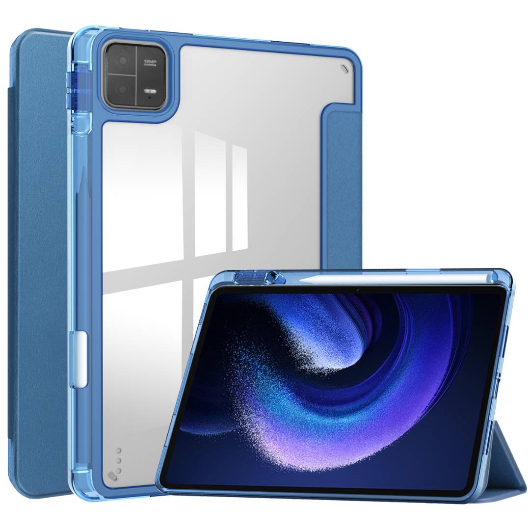 Case2go - Tablet hoes geschikt voor Xiaomi Pad 6 / Pad 6 Pro - Acrylic Trifold case met Pencil houder - Blauw afbeelding