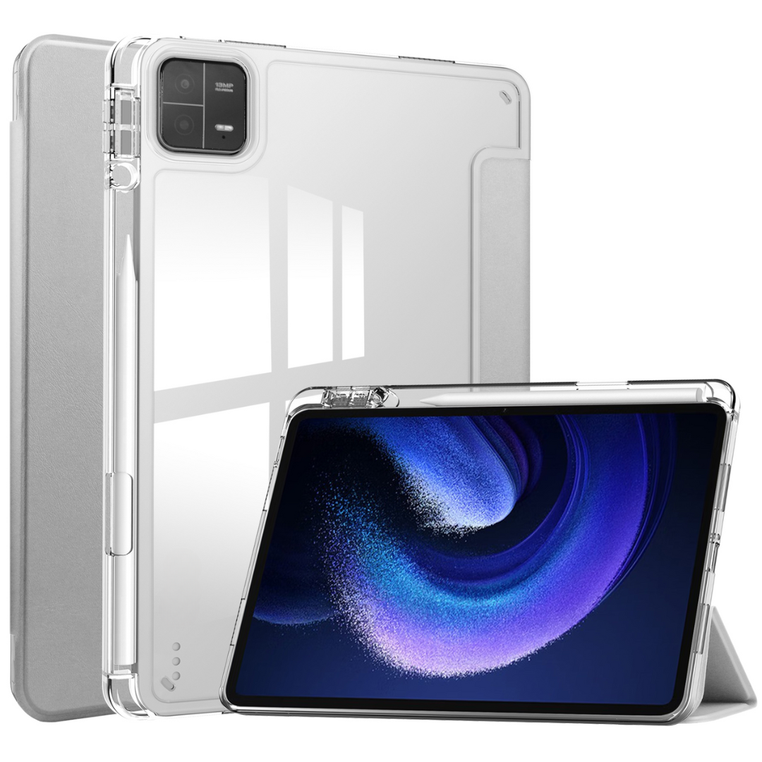 Case2go - Tablet hoes geschikt voor Xiaomi Pad 6 / Pad 6 Pro - Acrylic Trifold case met Pencil houder - Grijs afbeelding
