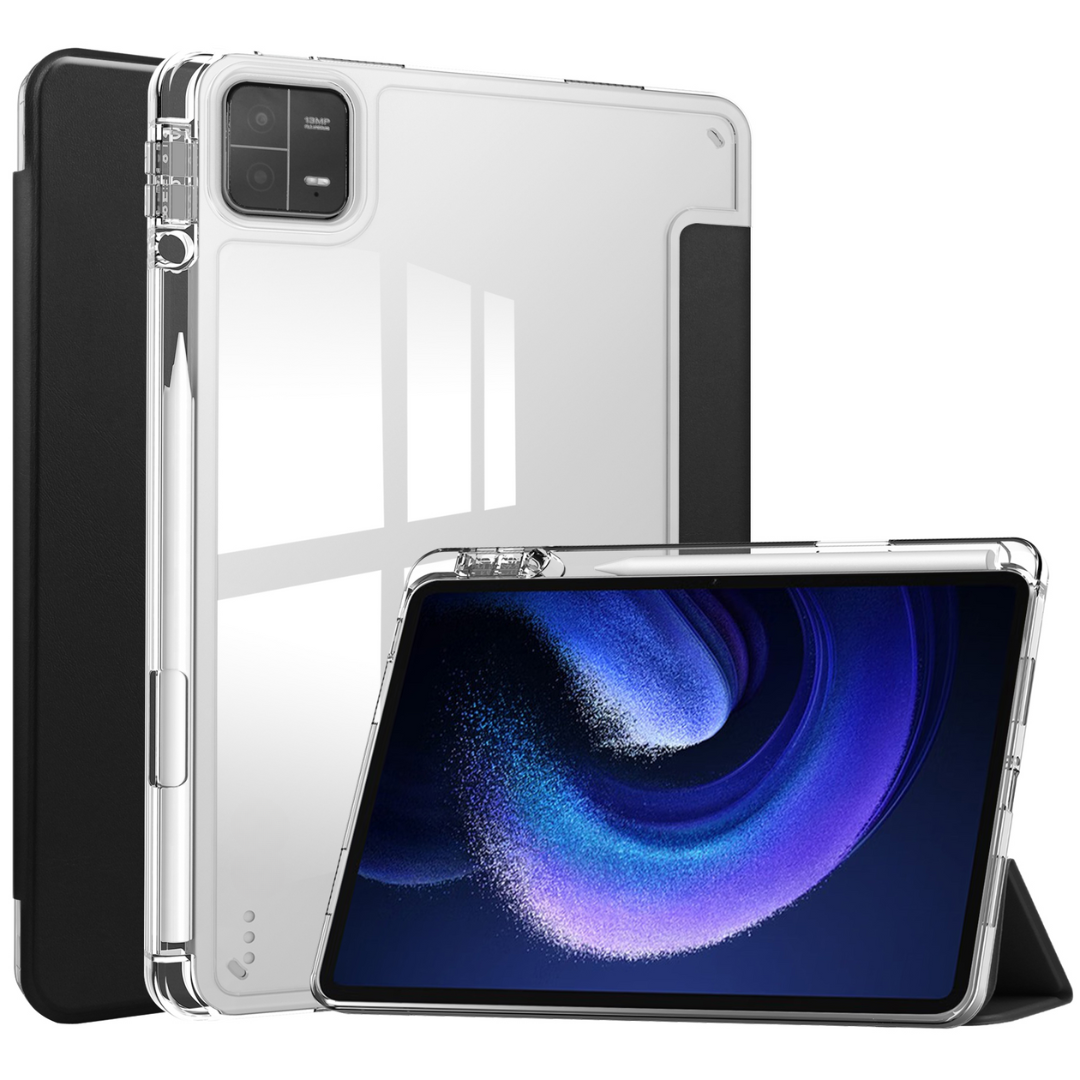 Case2go - Tablet hoes geschikt voor Xiaomi Pad 6 / Pad 6 Pro - Acrylic Trifold case met Pencil houder - Zwart afbeelding