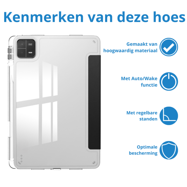 Case2go - Tablet hoes geschikt voor Xiaomi Pad 6 / Pad 6 Pro - Acrylic Trifold case met Pencil houder - Zwart