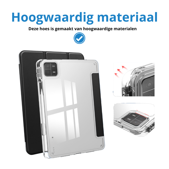 Case2go - Tablet hoes geschikt voor Xiaomi Pad 6 / Pad 6 Pro - Acrylic Trifold case met Pencil houder - Zwart