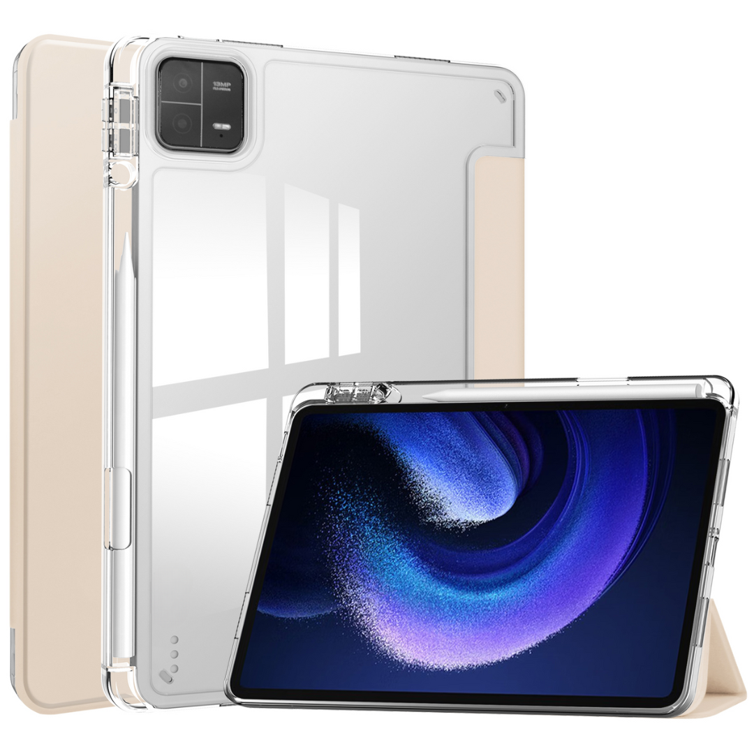 Case2go - Tablet hoes geschikt voor Xiaomi Pad 6 / Pad 6 Pro - Acrylic Trifold case met Pencil houder - Beige afbeelding