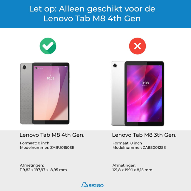 Case2go - Tablet Hoes geschikt voor Lenovo Tab M8 4th Gen (8 Inch) - Tri-Fold Book Case - Zwart