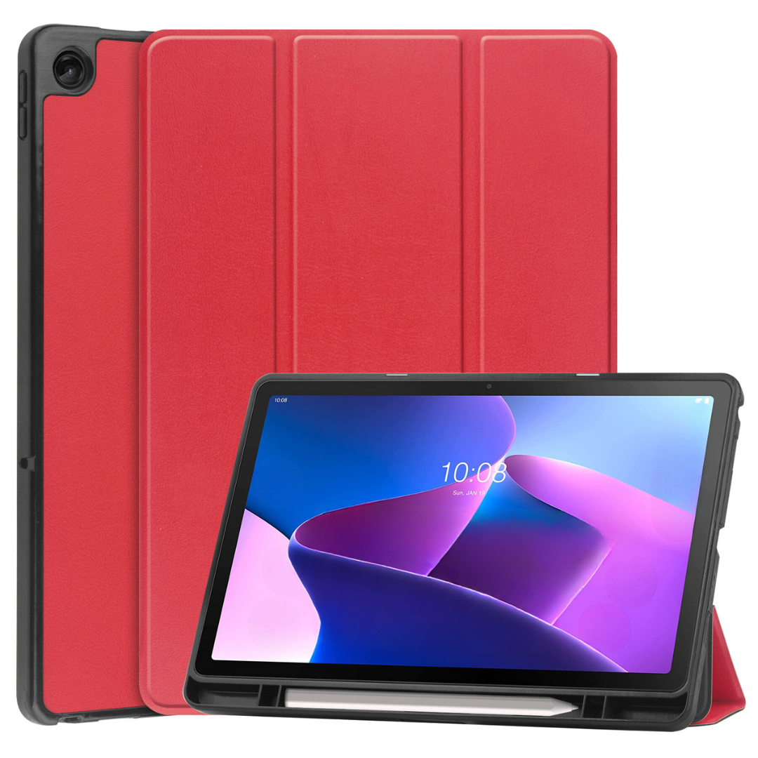 Case2go - Tablet Hoes geschikt voor Lenovo Tab M10 Plus (3rd Gen) - Tri-Fold Book Case - Pencil Houder - Met Auto Sleep/Wake functie - Rood afbeelding
