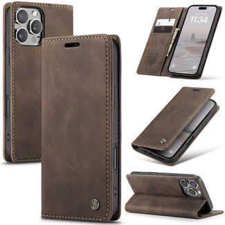 CaseMe CaseMe - Telefoonhoesje geschikt voor Apple iPhone 16 Pro Max - Wallet Book Case - Met Magnetische Sluiting - Donker Bruin