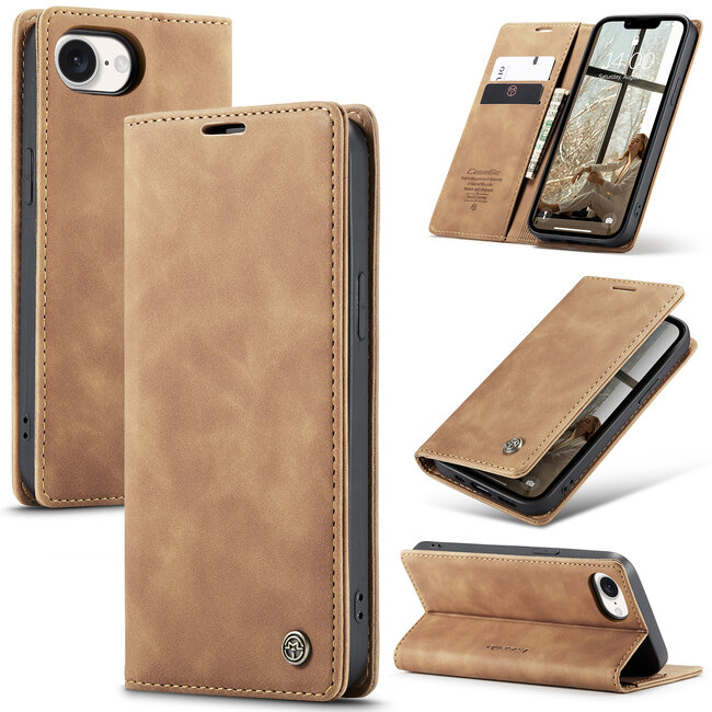 CaseMe - Telefoonhoesje geschikt voor Apple iPhone SE 2024 - Wallet Book Case - Met Magnetische Sluiting - Licht Bruin