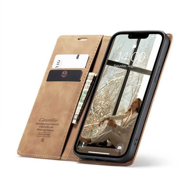 CaseMe - Telefoonhoesje geschikt voor Apple iPhone SE 2024 - Wallet Book Case - Met Magnetische Sluiting - Licht Bruin