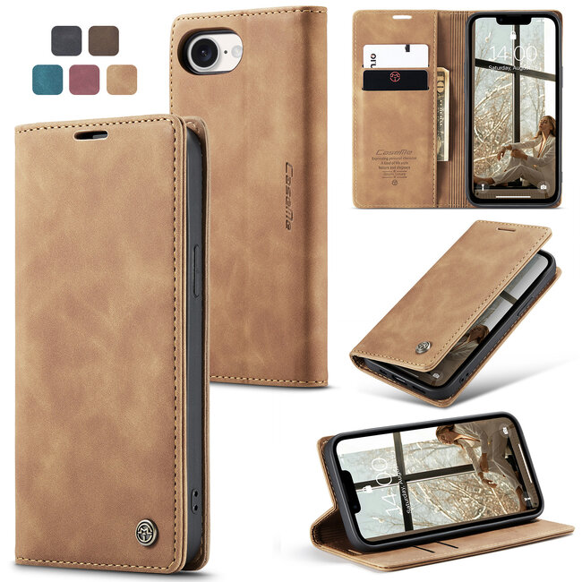 CaseMe - Telefoonhoesje geschikt voor Apple iPhone SE 2024 - Wallet Book Case - Met Magnetische Sluiting - Licht Bruin