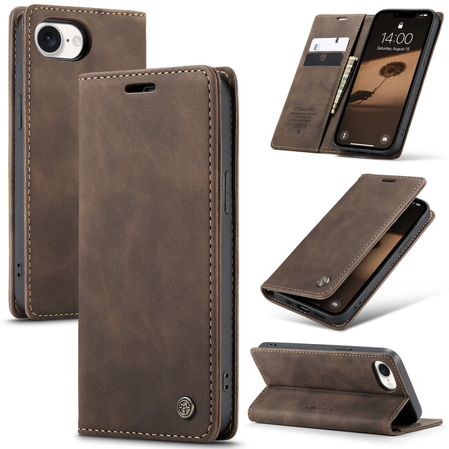 CaseMe - Telefoonhoesje geschikt voor Apple iPhone SE 2024 - Wallet Book Case - Met Magnetische Sluiting - Donker Bruin