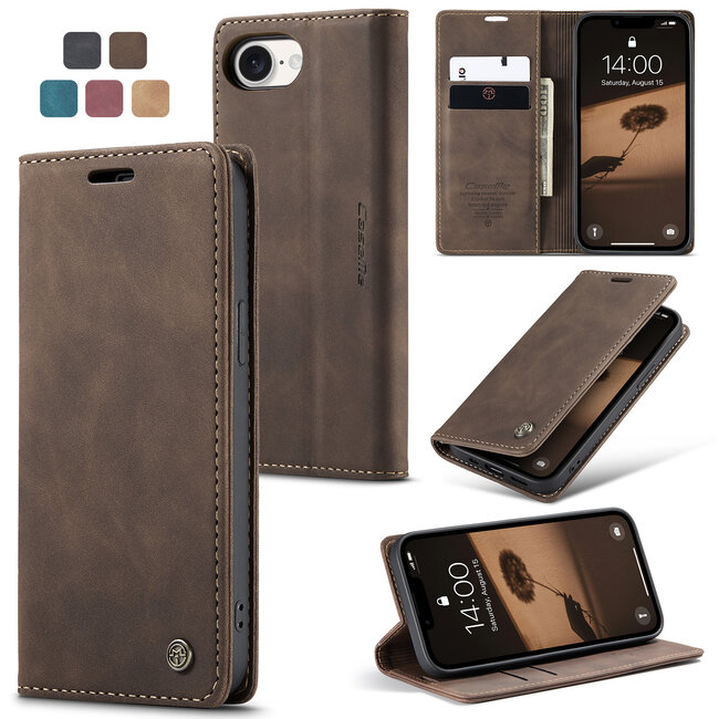 CaseMe - Telefoonhoesje geschikt voor Apple iPhone SE 2024 - Wallet Book Case - Met Magnetische Sluiting - Donker Bruin
