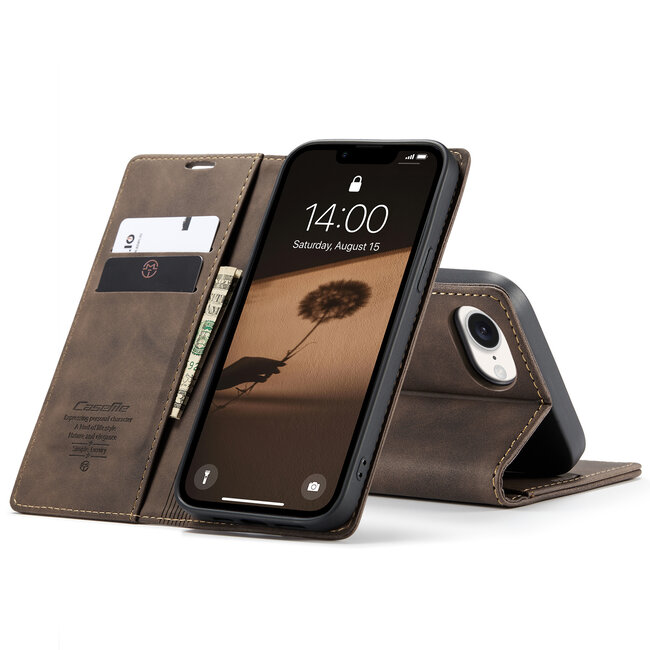 CaseMe - Telefoonhoesje geschikt voor Apple iPhone SE 2024 - Wallet Book Case - Met Magnetische Sluiting - Donker Bruin
