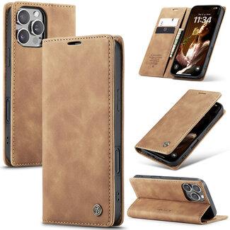CaseMe CaseMe - Telefoonhoesje geschikt voor Apple iPhone 16 Pro Max - Wallet Book Case - Met Magnetische Sluiting - Licht Bruin
