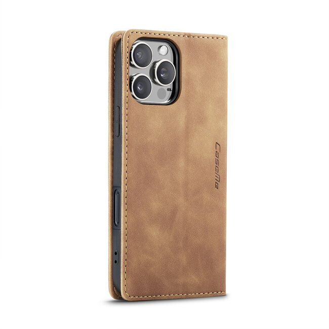 CaseMe - Telefoonhoesje geschikt voor Apple iPhone 16 Pro Max - Wallet Book Case - Met Magnetische Sluiting - Licht Bruin