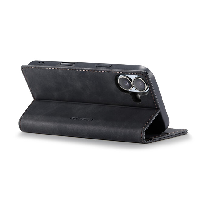 CaseMe - Telefoonhoesje geschikt voor Apple iPhone 16 - Wallet Book Case - Met Magnetische Sluiting - Zwart